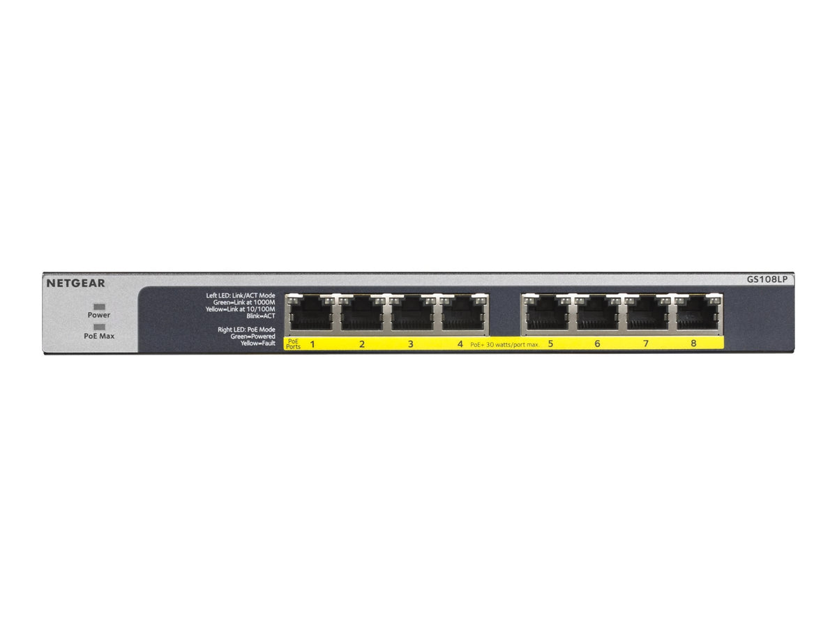 Switch de Red Netgear 8-Port PoE/PoE+ Gigabit Ethernet Unmanaged Switch (GS108LP) - vista 2