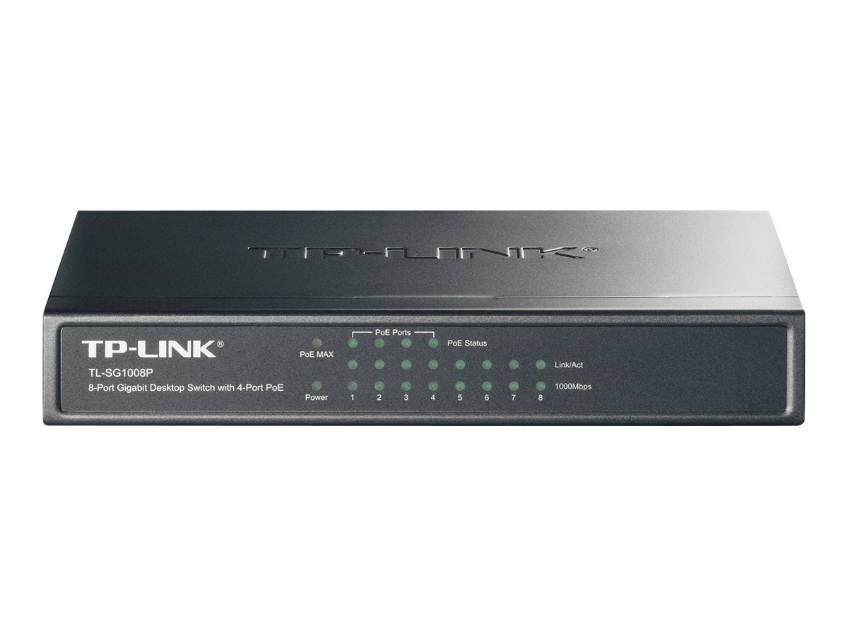 Switch de Red TP-Link 8 Port Gigabit Switch (TL-SG1008P) w/4 PoE+ Ports 64W Plug & Play - vista 1