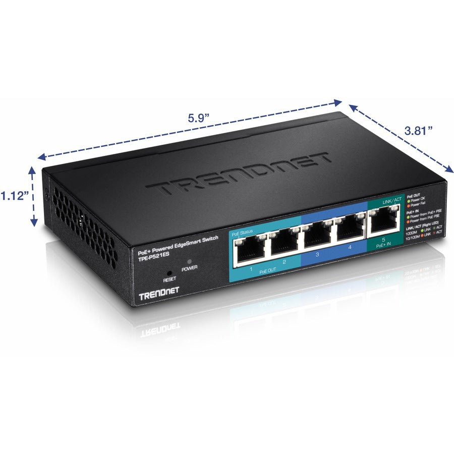 Switch de Red TRENDnet 5-Port Gigabit PoE+ Powered EdgeSmart Switch - vista 6
