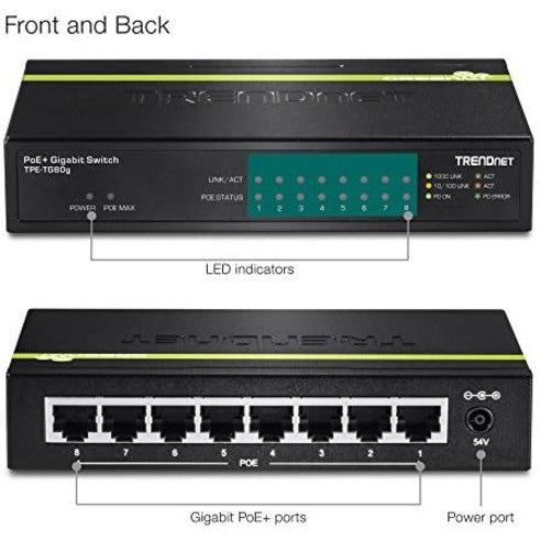 Switch de Red TRENDnet 8-Port Gigabit PoE+ Switch - vista 5