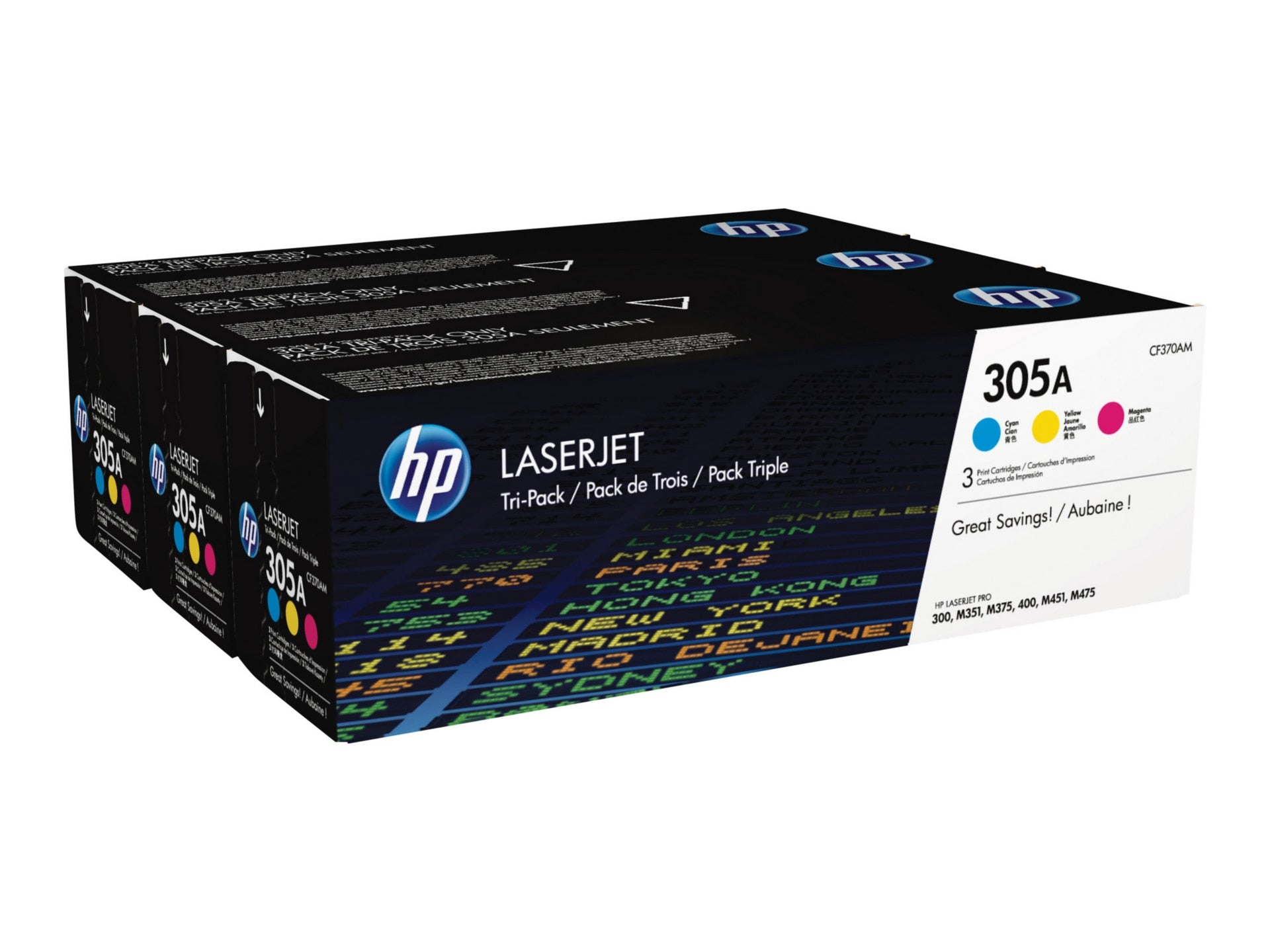 Tóner HP 305A CYM (CF370AM) Cyan,Magenta,Yellow - vista 1