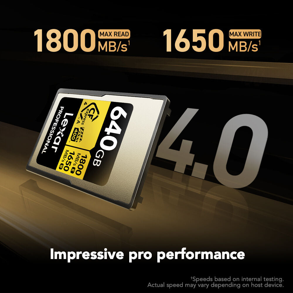 Tarjeta CFexpress Type A Lexar 640GB Professional GOLD CFexpress 4.0 Type A - vista frontal