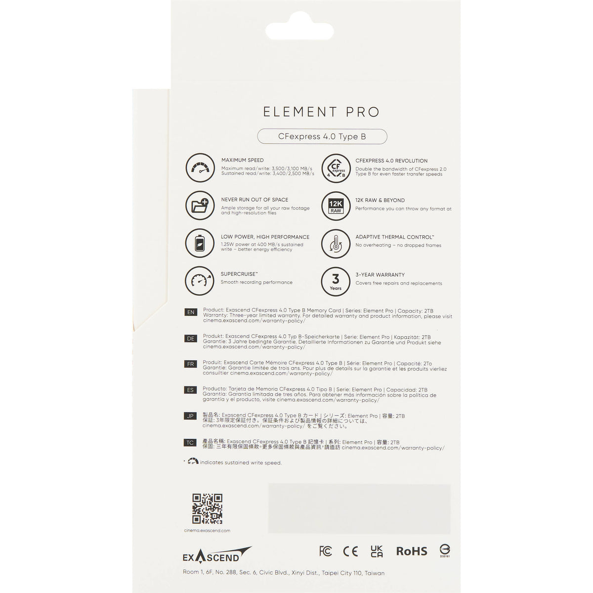 Tarjeta CFexpress Type B Exascend 1TB Element Pro CFexpress 4.0 Type B - vista lateral