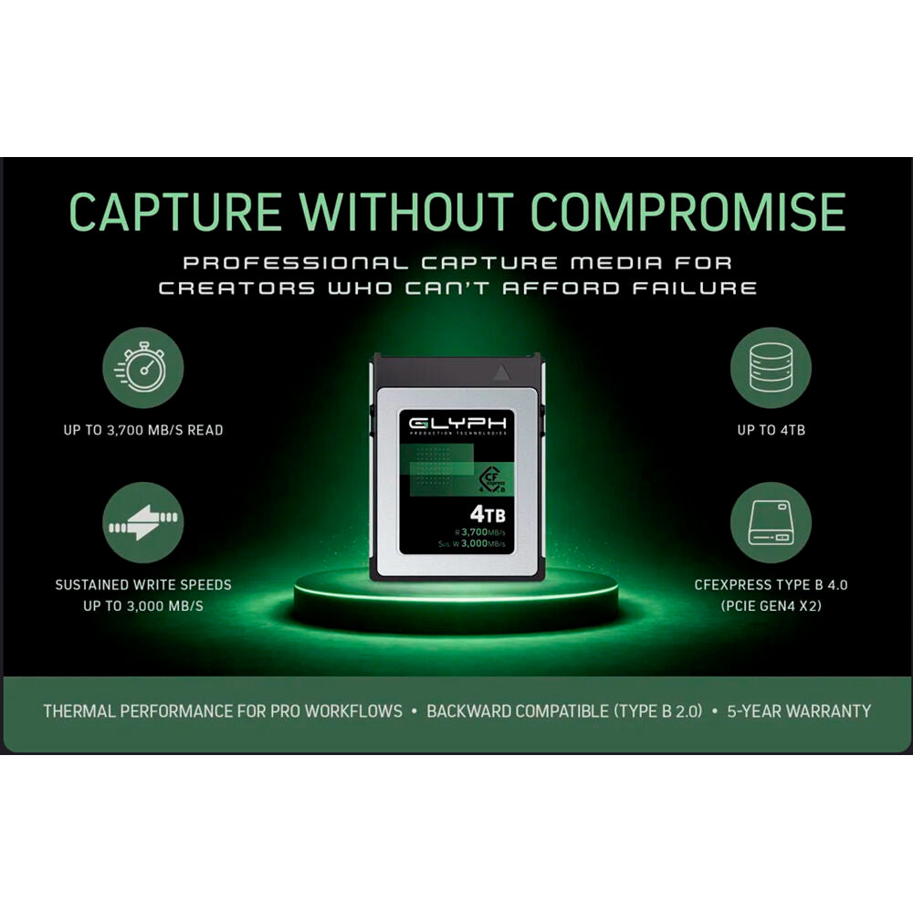 Tarjeta CFexpress Type B Glyph Technologies 4TB Capture+ CFexpress 4.0 Type B - vista frontal