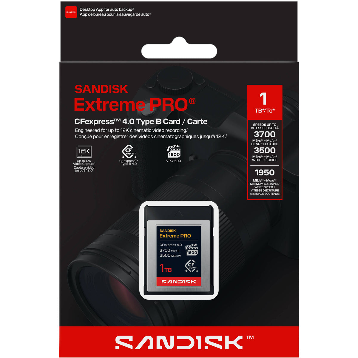 Tarjeta CFexpress Type B SanDisk 1TB Extreme PRO CFexpress 4.0 Type B - vista lateral