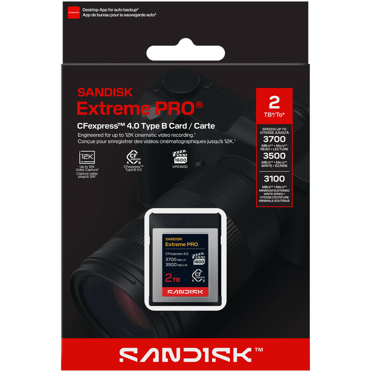 Tarjeta CFexpress Type B SanDisk 2TB Extreme PRO CFexpress 4.0 Type B - vista lateral