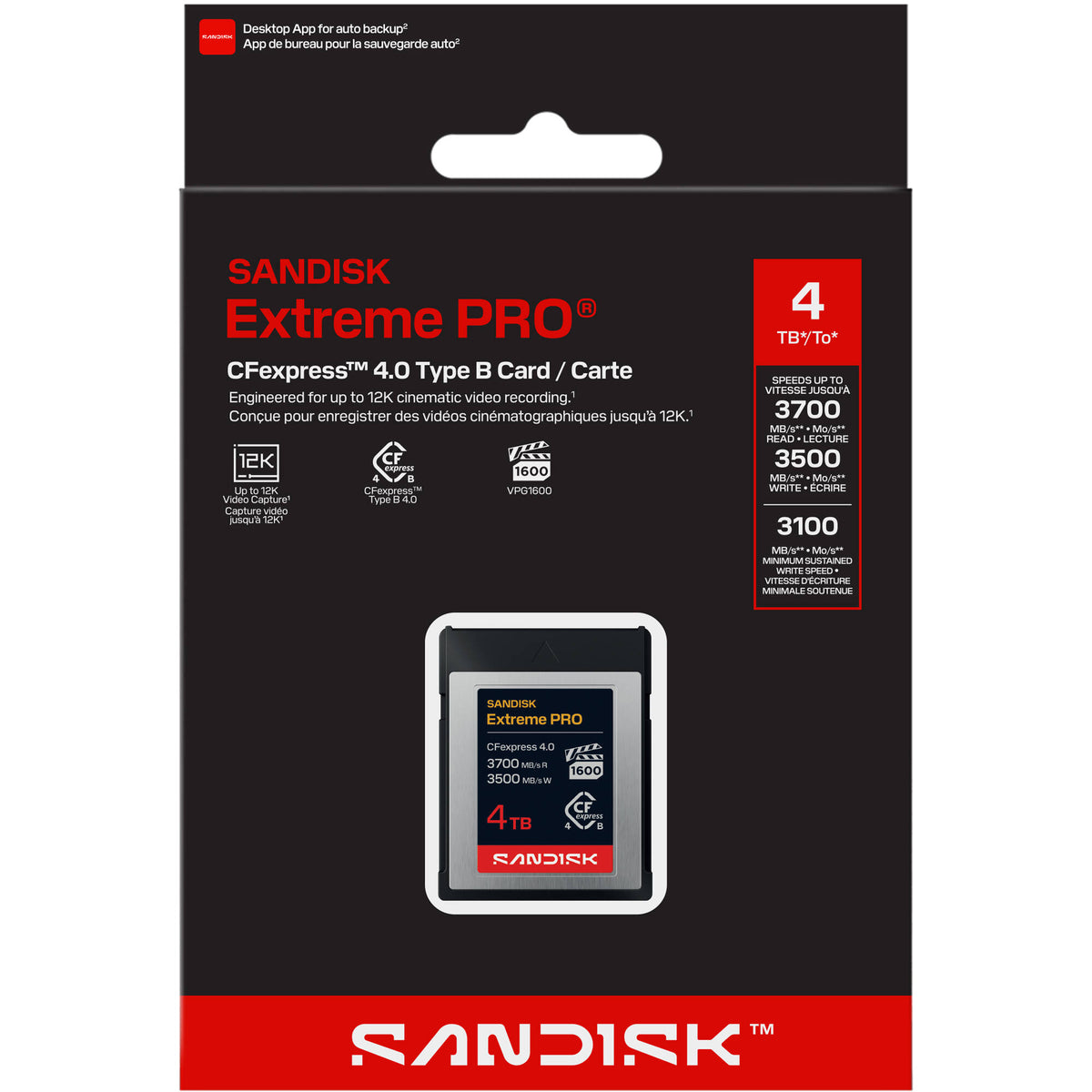 Tarjeta CFexpress Type B SanDisk 4TB Extreme PRO CFexpress 4.0 Type B - vista lateral