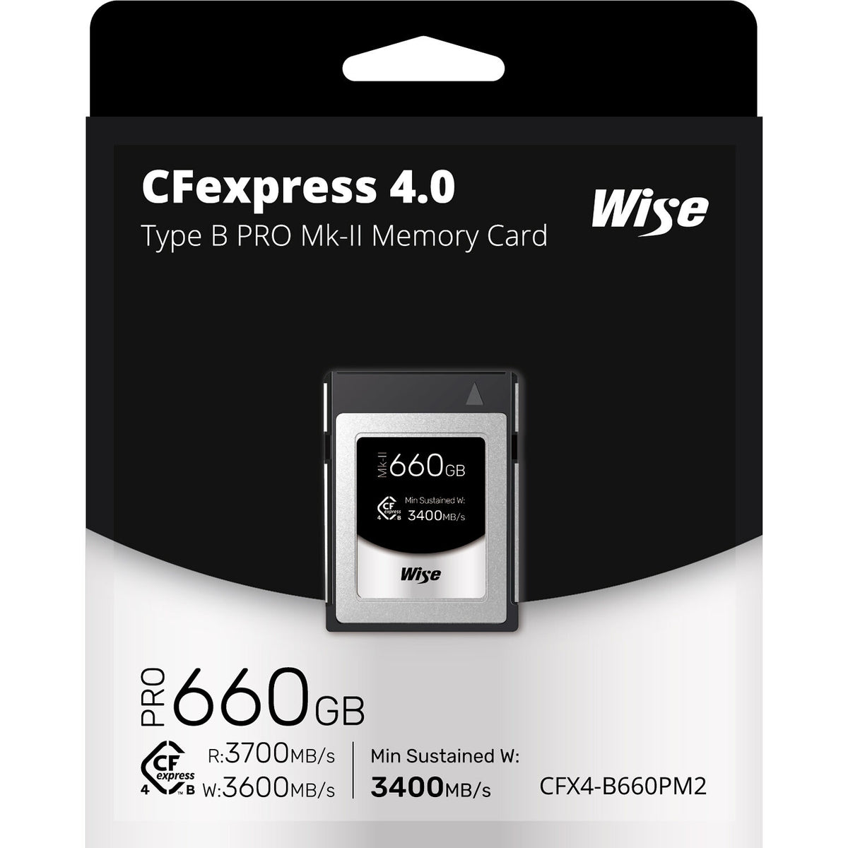 Tarjeta CFexpress Type B Wise Advanced 660GB CFexpress 4.0 Type B PRO Mark II - vista frontal