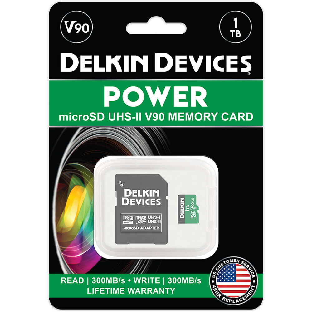 Tarjeta Delkin Devices 1TB POWER UHS-II microSDXC con SD Adapter - vista lateral