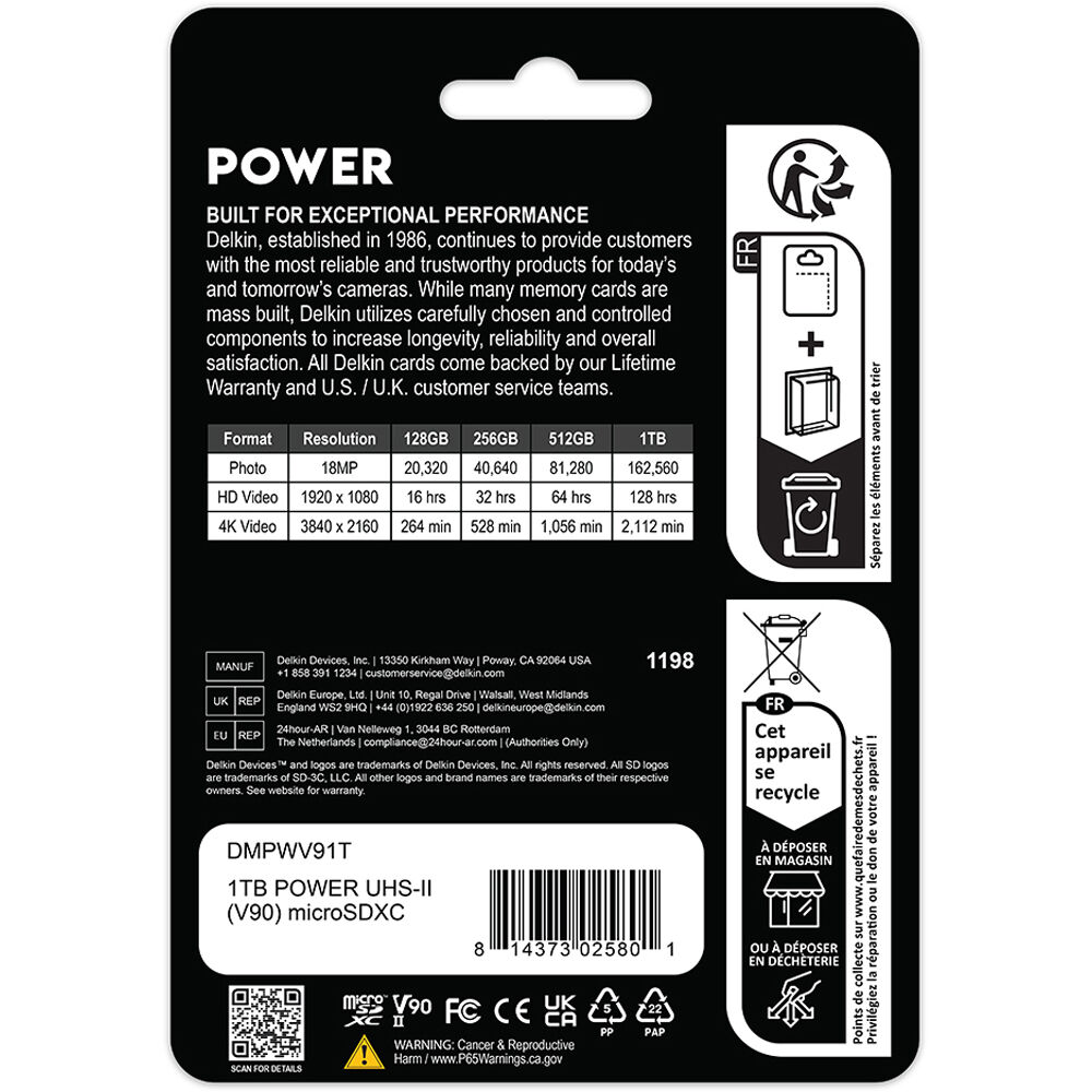 Tarjeta Delkin Devices 1TB POWER UHS-II microSDXC con SD Adapter - puertos y conexiones