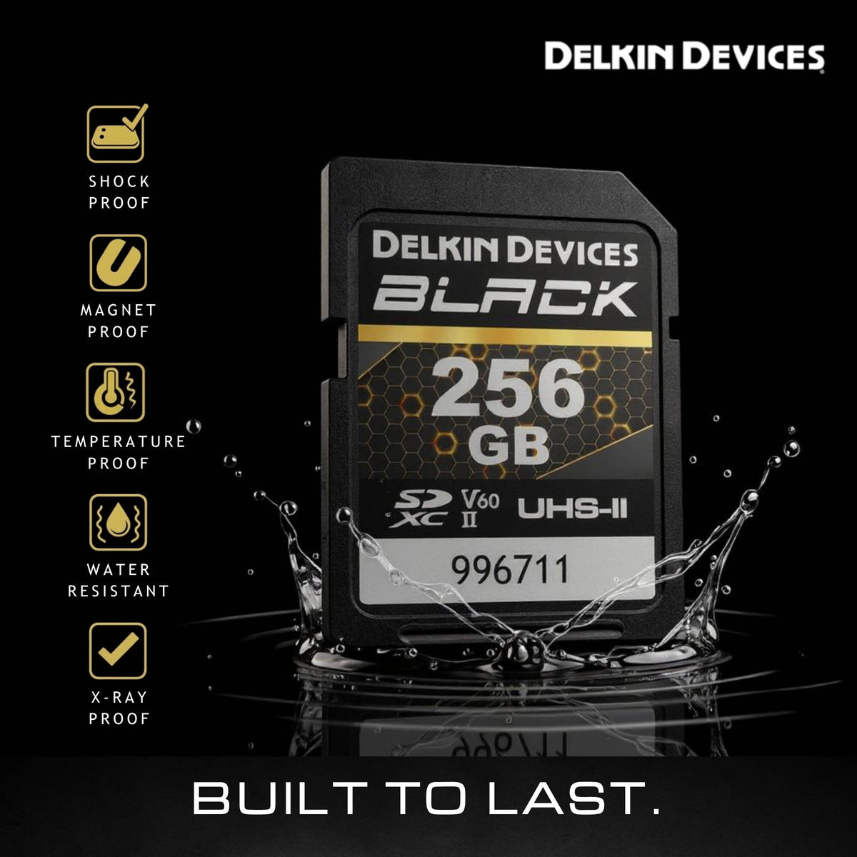 Tarjeta Delkin Devices 256GB BLACK UHS-II SDXC - detalle