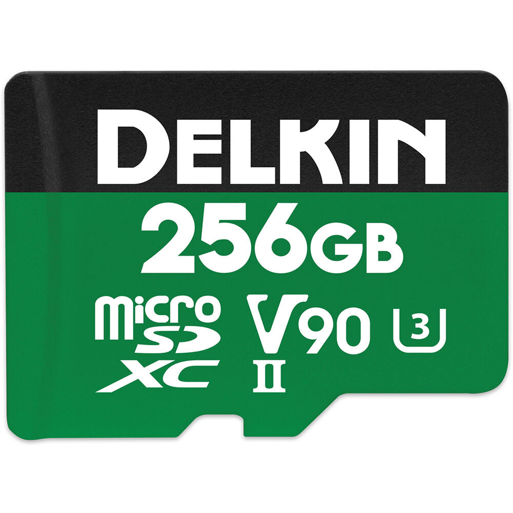 Tarjeta Delkin Devices 256GB POWER UHS-II microSDXC con SD Adapter - vista frontal