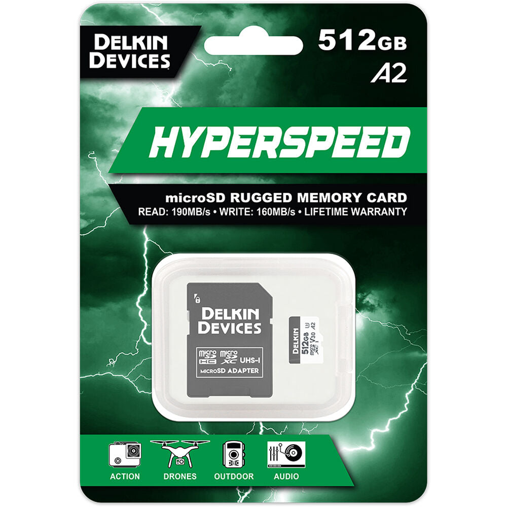 Tarjeta Delkin Devices 512GB Hyperspeed microSDXC con SD Adapter - vista lateral