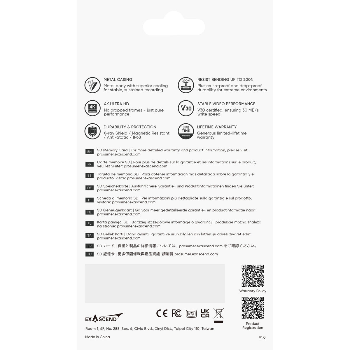 Tarjeta Exascend 256GB Titanium UHS-I SDXC - detalle