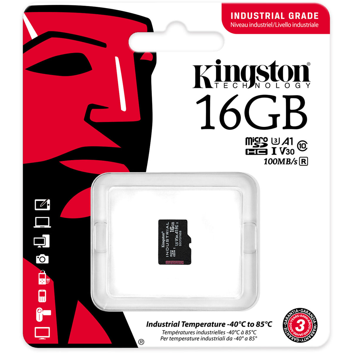 Tarjeta Kingston 16GB Industrial UHS-I microSDHC - vista trasera