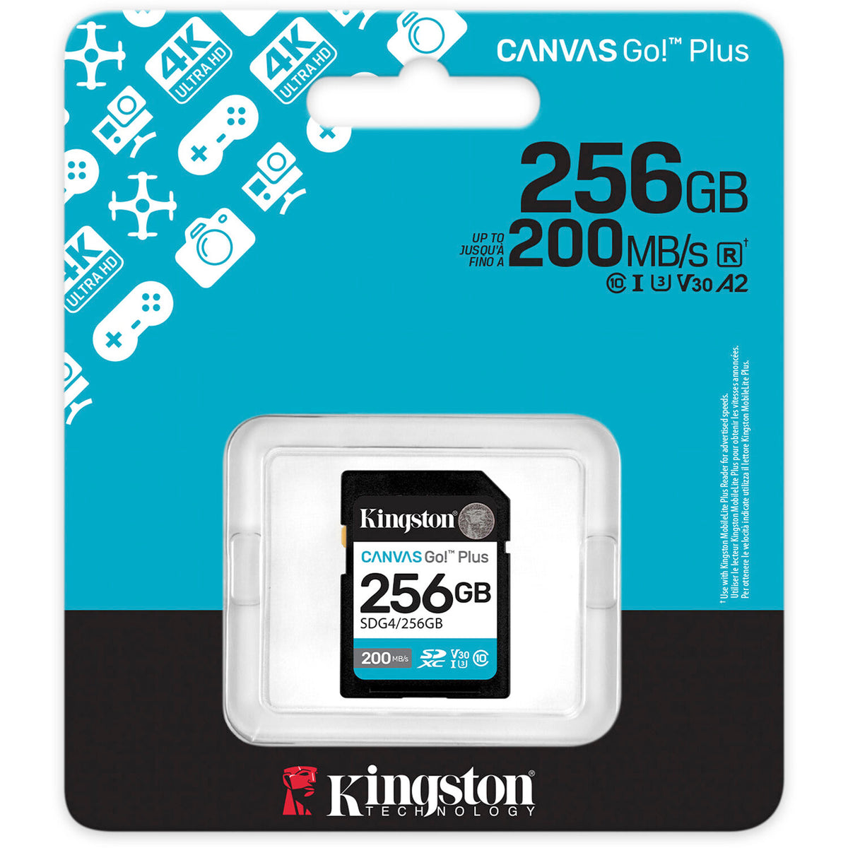 Tarjeta Kingston 256GB Canvas Go! Plus UHS-I SDXC - vista trasera