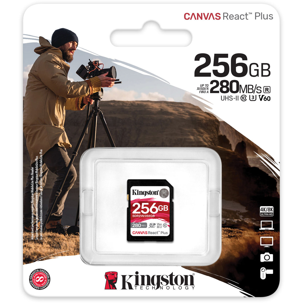 Tarjeta Kingston 256GB Canvas React Plus UHS-II SDXC - vista trasera