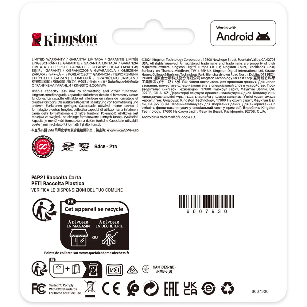 Tarjeta Kingston 256GB Canvas Select Plus UHS-I microSDXC - vista lateral