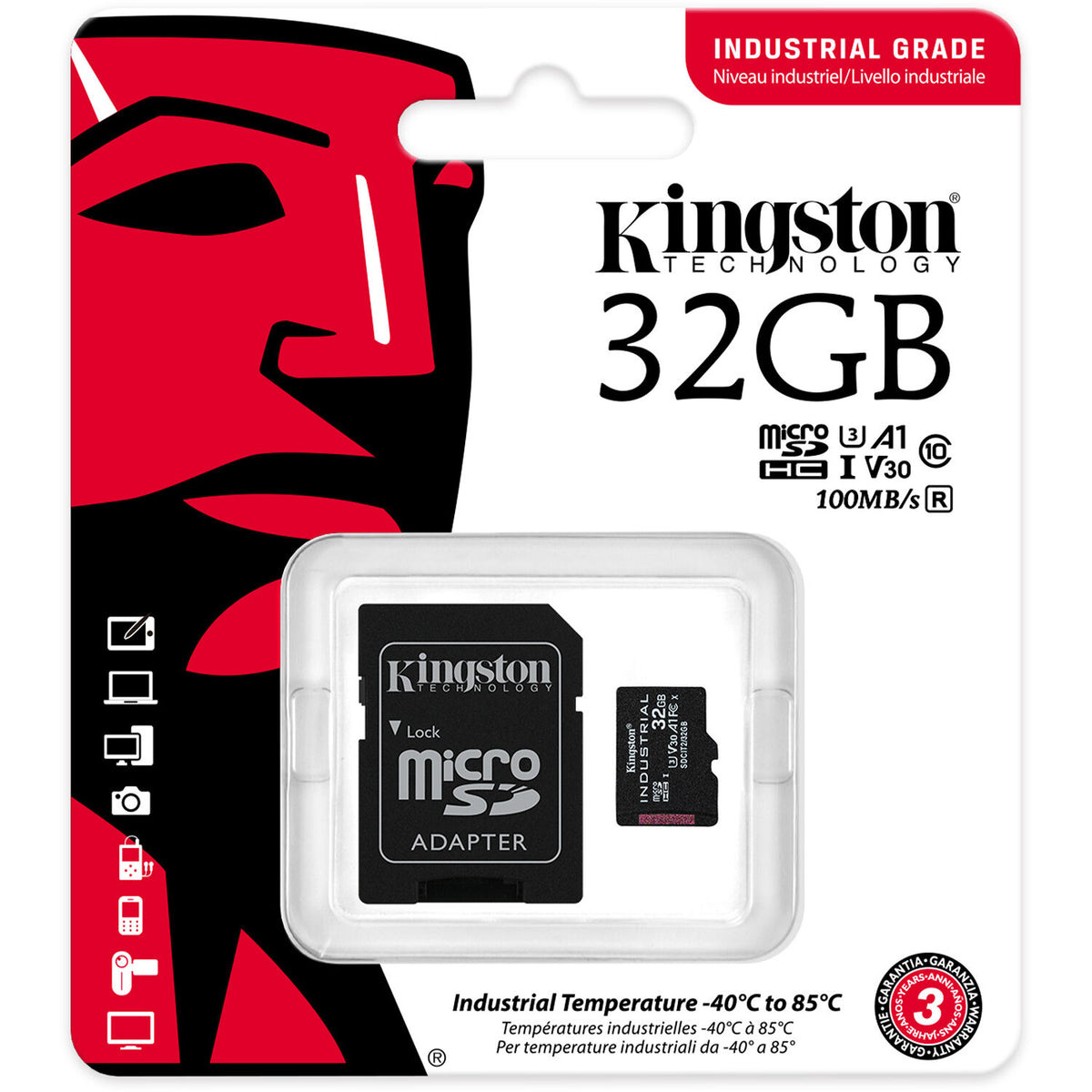 Tarjeta Kingston 32GB Industrial UHS-I microSDHC con SD Adapter - puertos y conexiones