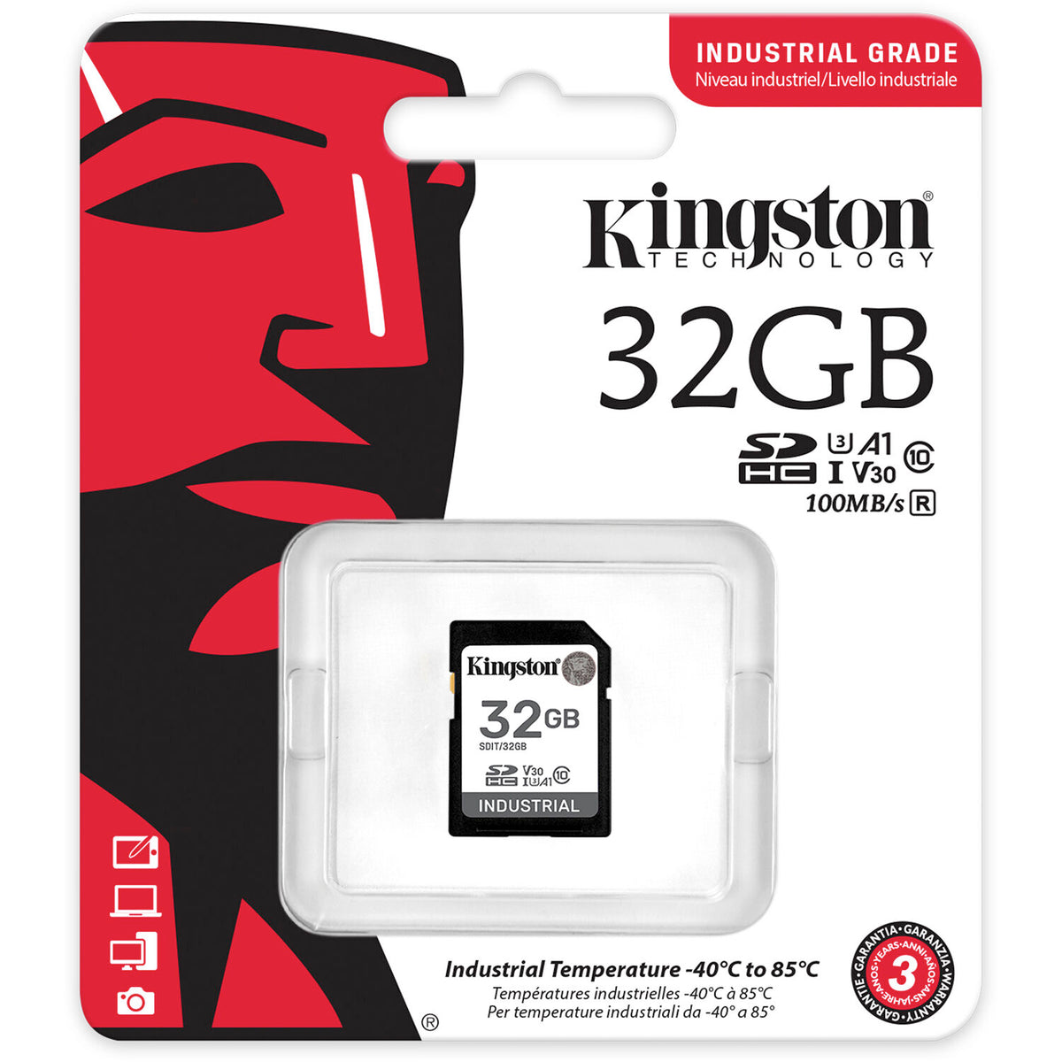 Tarjeta Kingston 32GB Industrial UHS-I SDHC - vista trasera