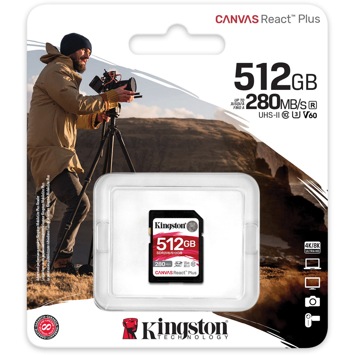 Tarjeta Kingston 512GB Canvas React Plus UHS-II SDXC - vista trasera
