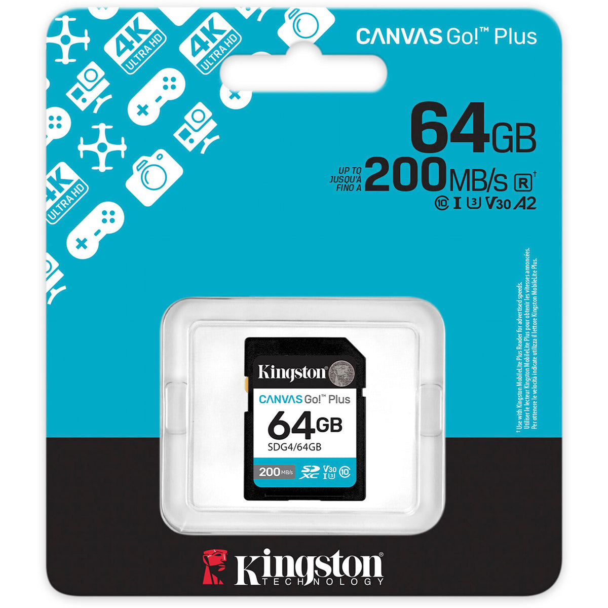 Tarjeta Kingston 64GB Canvas Go! Plus UHS-I SDXC - vista trasera