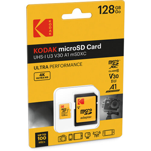 Tarjeta Kodak 128GB Ultra Performance UHS-I microSDXC con SD Adapter - vista frontal