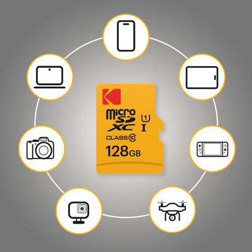 Tarjeta Kodak 128GB Ultra Performance UHS-I microSDXC con SD Adapter - vista lateral