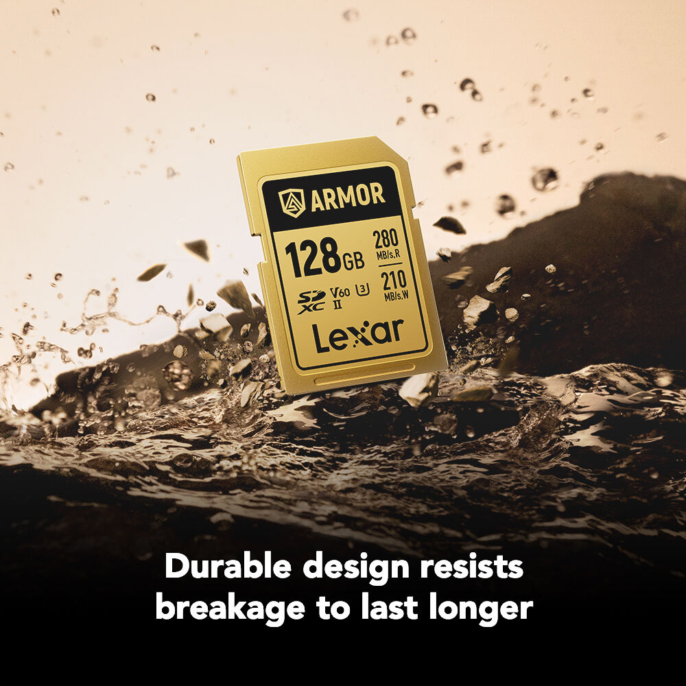 Tarjeta Lexar 128GB ARMOR GOLD UHS-II SDXC - vista lateral