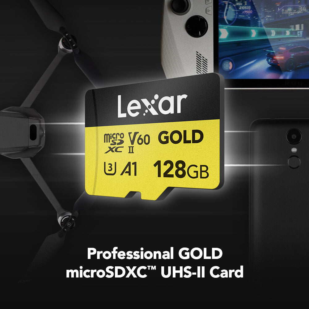 Tarjeta Lexar 128GB Professional GOLD UHS-II microSDXC - vista frontal