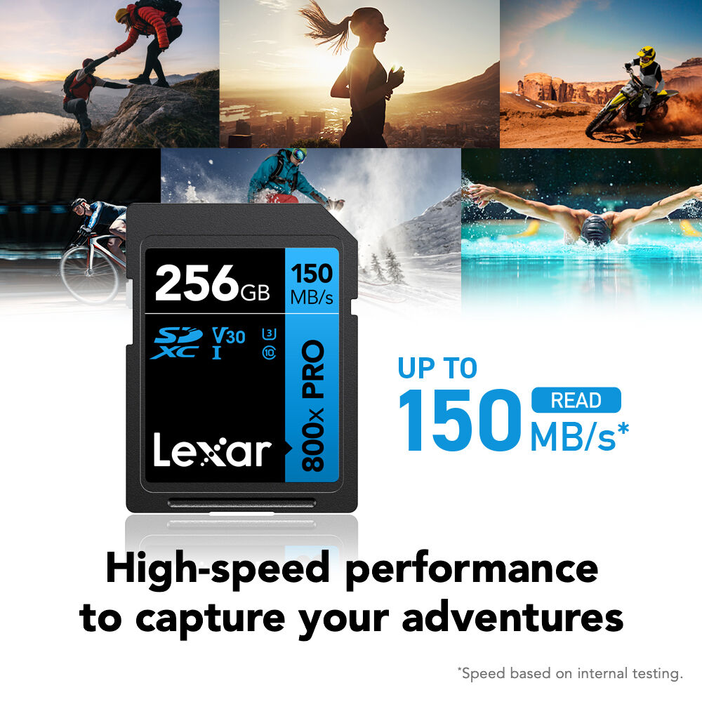 Tarjeta Lexar 256GB High-Performance 800x PRO UHS-I SDXC (BLUE Serie) - vista frontal