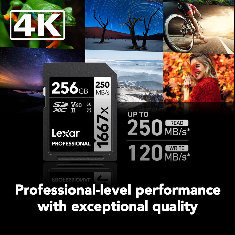 Tarjeta Lexar 256GB Professional 1667x UHS-II SDXC - vista frontal
