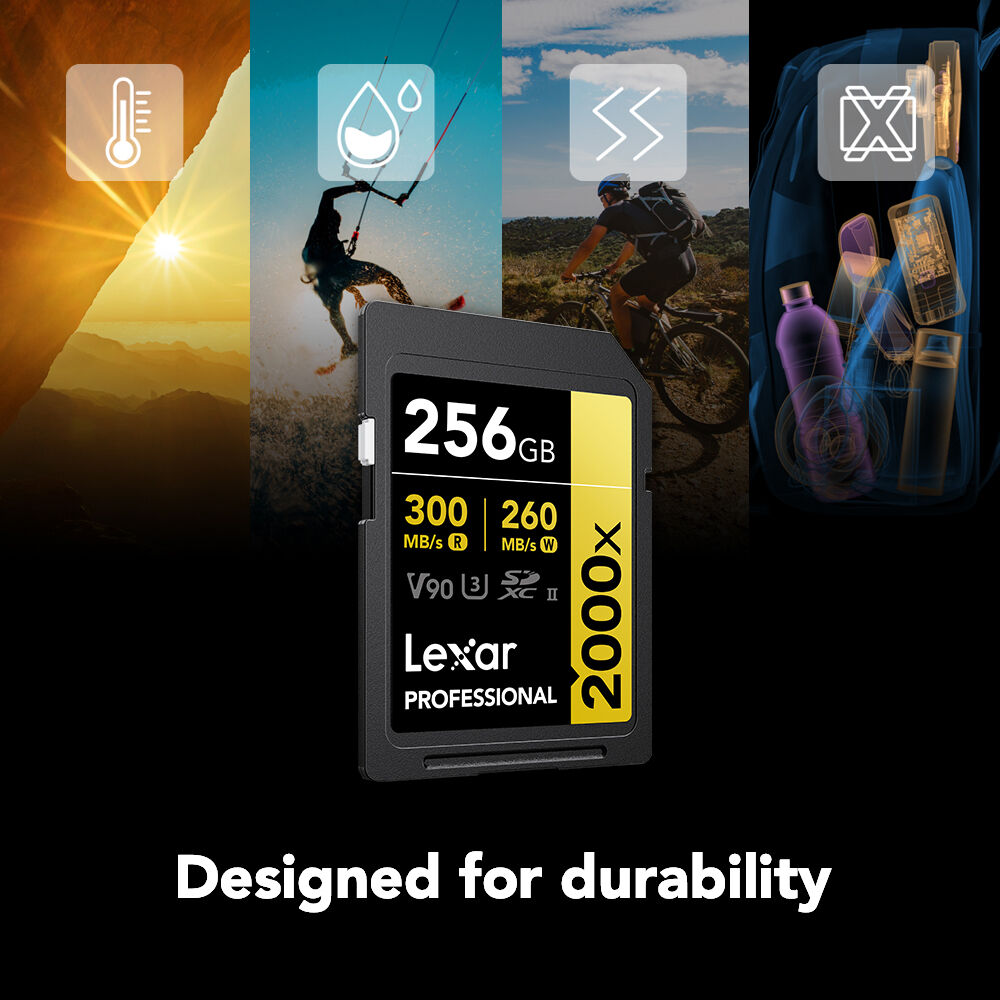 Tarjeta Lexar 256GB Professional 2000x UHS-II SDXC - vista lateral