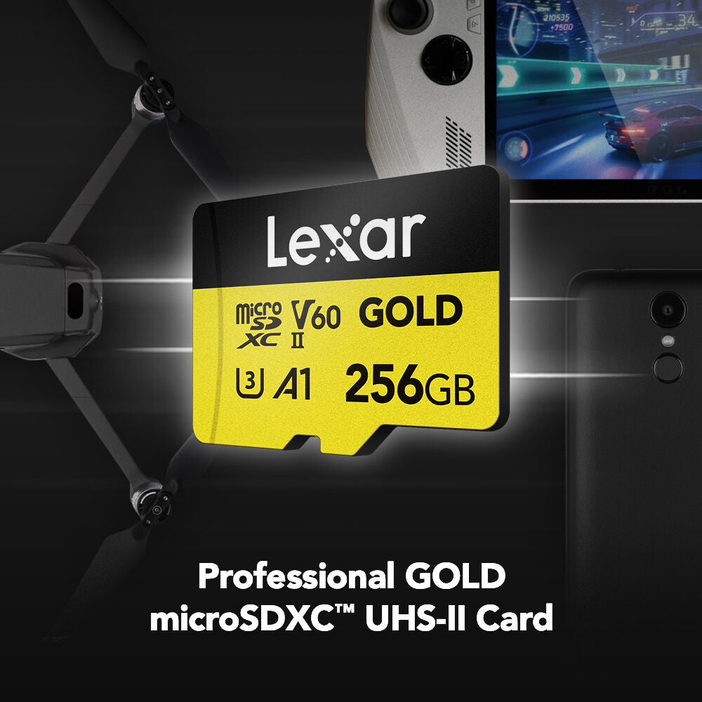 Tarjeta Lexar 256GB Professional GOLD UHS-II microSDXC - vista frontal