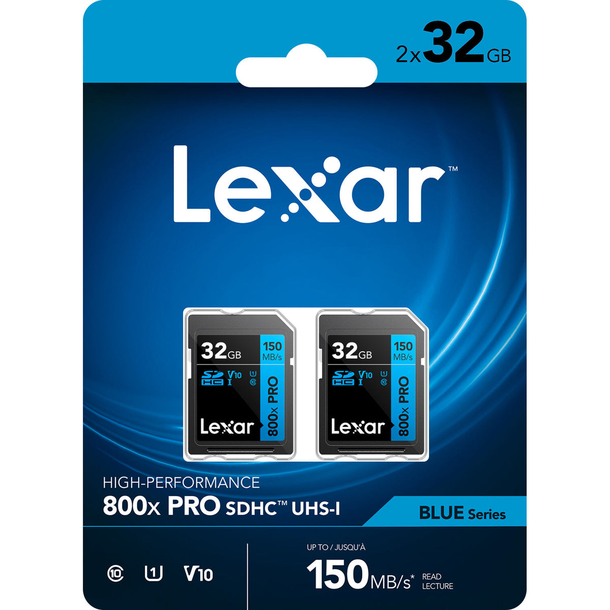 Tarjeta Lexar 32GB High-Performance 800x PRO UHS-I SDHC (BLUE Serie, 2-Pack) - detalle