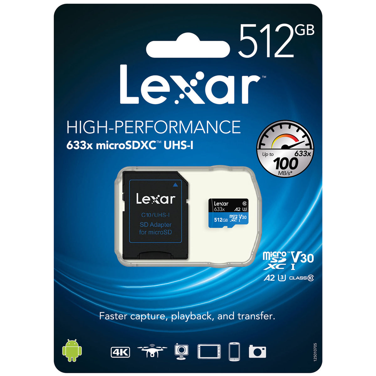 Tarjeta Lexar 512GB High-Performance 633x UHS-I microSDXC con SD Adapter - puertos y conexiones