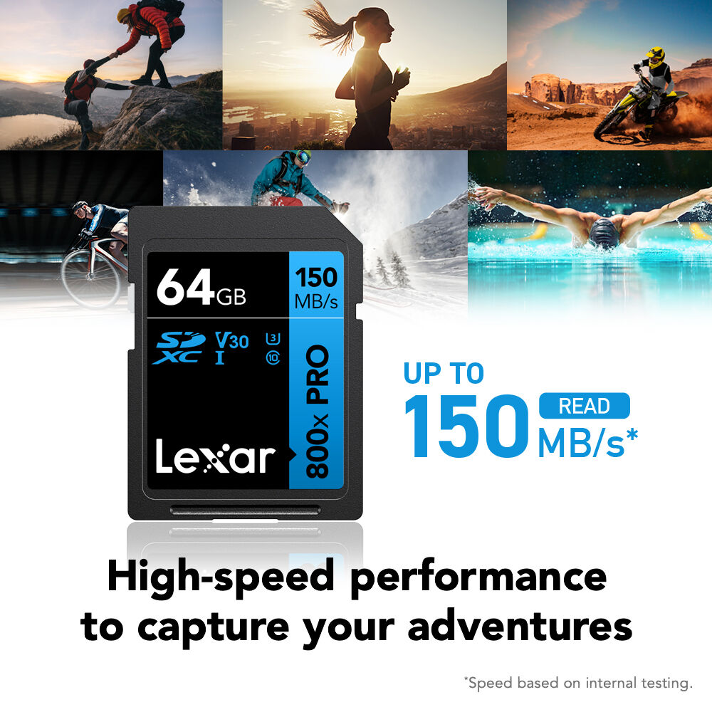 Tarjeta Lexar 64GB High-Performance 800x PRO UHS-I SDXC (BLUE Serie) - vista frontal