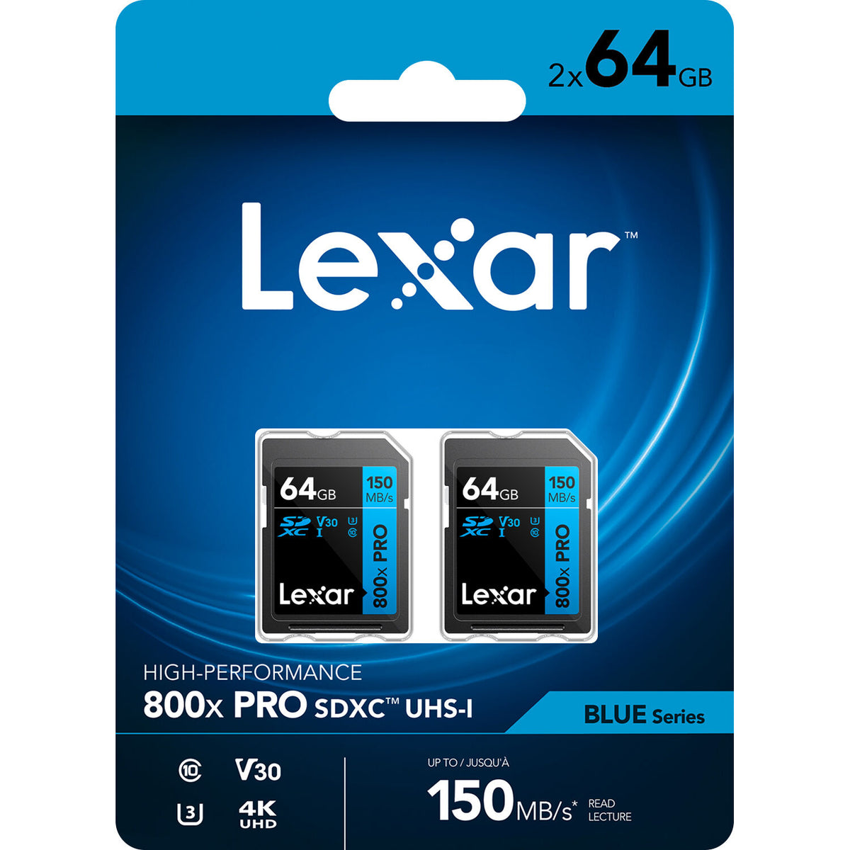 Tarjeta Lexar 64GB High-Performance 800x PRO UHS-I SDXC (BLUE Series, (pack de 2)) - detalle