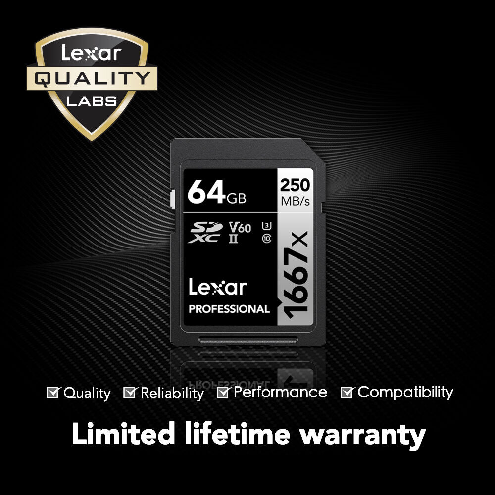 Tarjeta Lexar 64GB Professional 1667x UHS-II SDXC (2-Pack) - en uso
