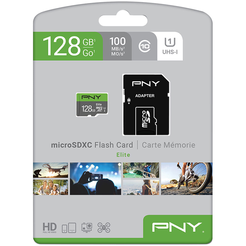 Tarjeta PNY 128GB Elite UHS-I microSDXC con SD Adapter - contenido de la caja