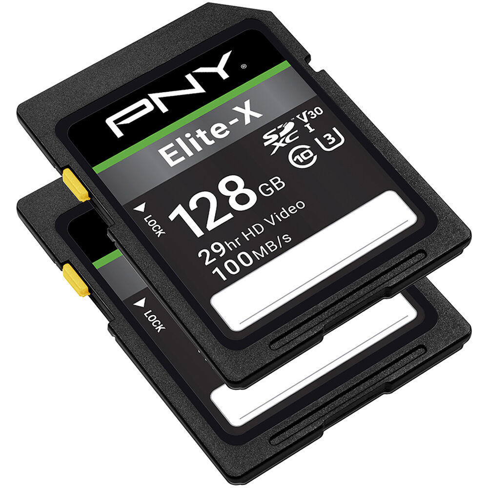 Tarjeta PNY 128GB Elite-X UHS-I SDXC (2-Pack) - vista frontal