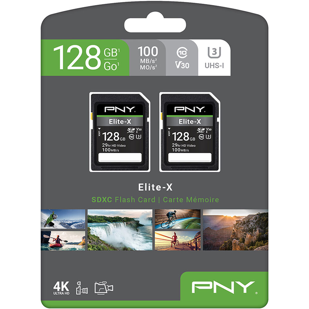 Tarjeta PNY 128GB Elite-X UHS-I SDXC (2-Pack) - en uso
