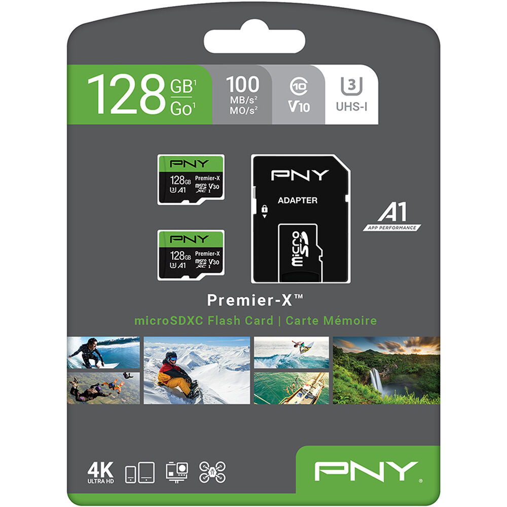 Tarjeta PNY 128GB Premier-X UHS-I microSDXC con SD Adapter (2-Pack) - contenido de la caja