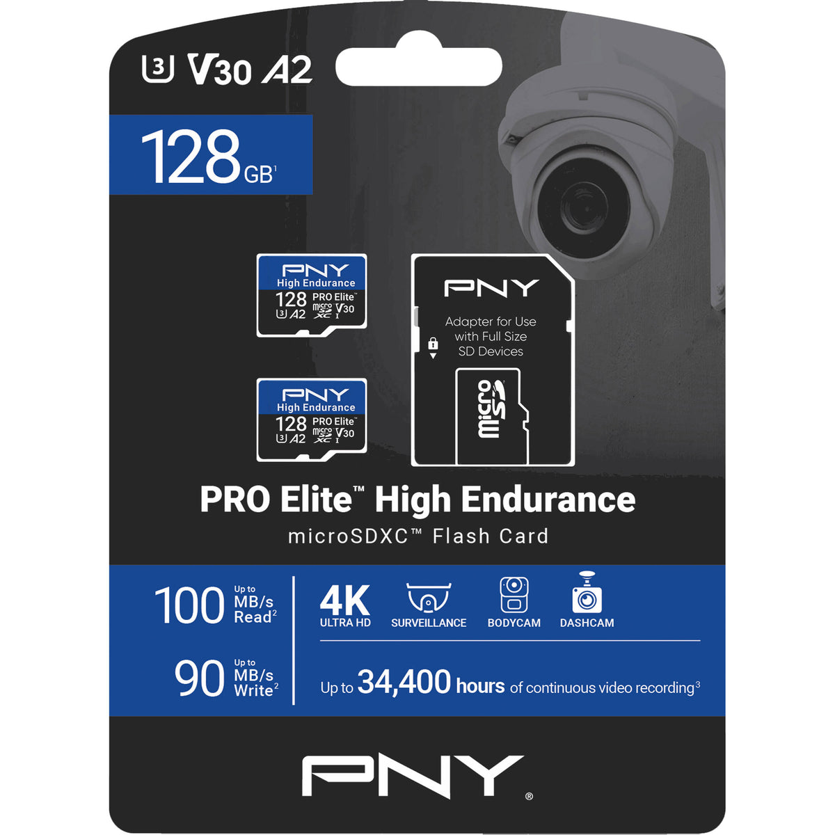 Tarjeta PNY 128GB PRO Elite High Endurance microSDXC con SD Adapter (2-Pack) - vista lateral