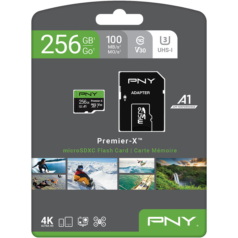 Tarjeta PNY 256GB Premier-X UHS-I microSDXC con SD Adapter - contenido de la caja