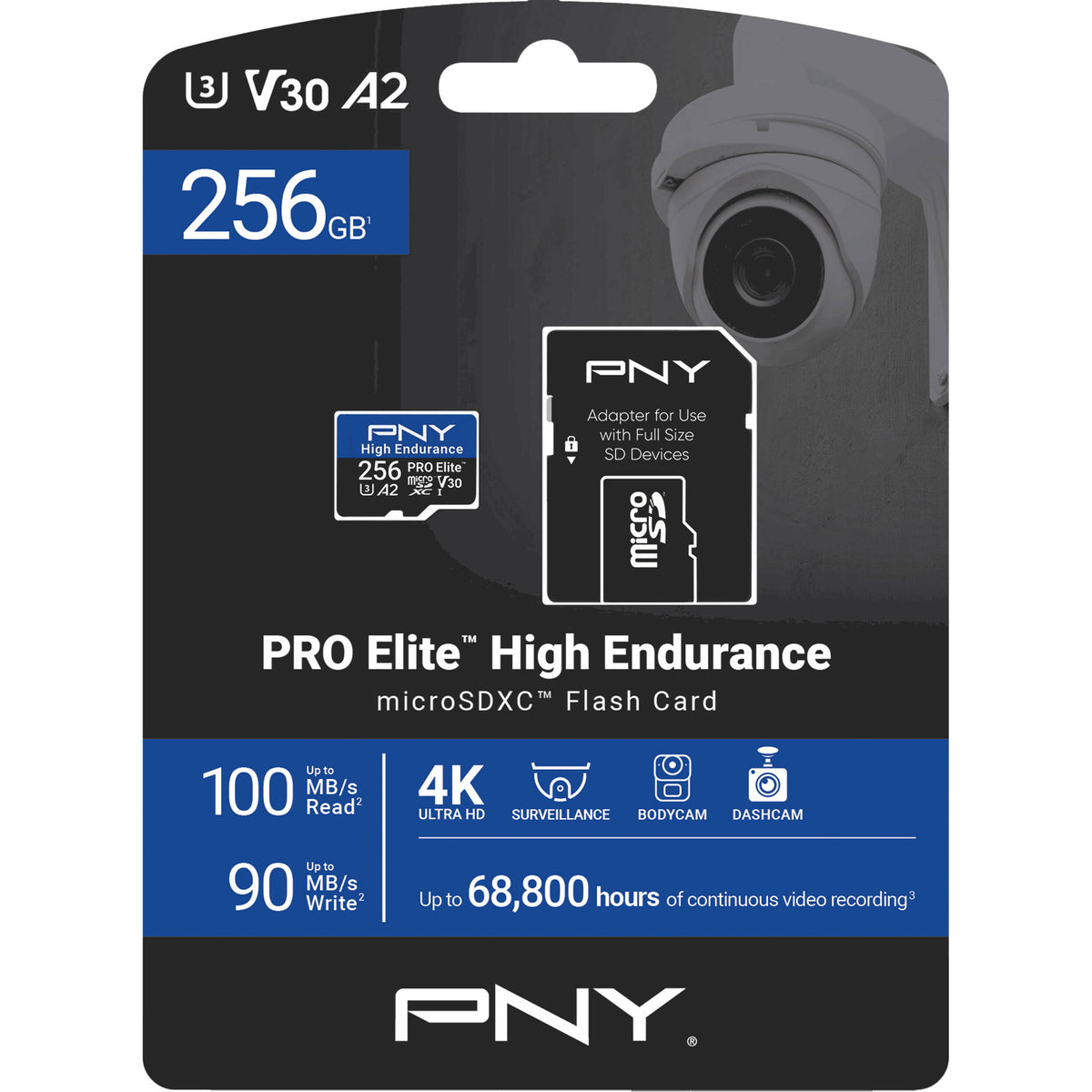 Tarjeta PNY 256GB PRO Elite High Endurance microSDXC con SD Adapter - vista lateral