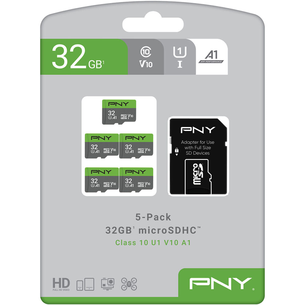 Tarjeta PNY 32GB UHS-I microSDHC con SD Adapter (5-Pack) - vista trasera