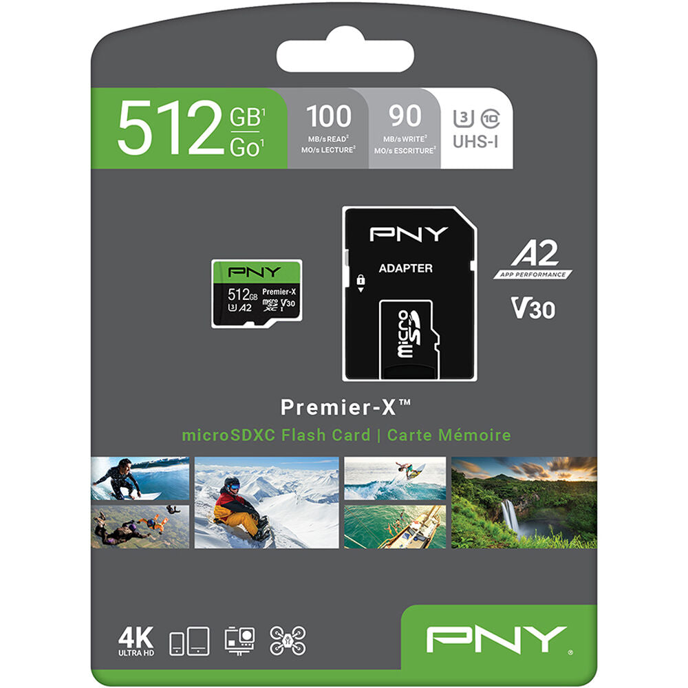 Tarjeta PNY 512GB Premier-X UHS-I microSDXC con SD Adapter - contenido de la caja