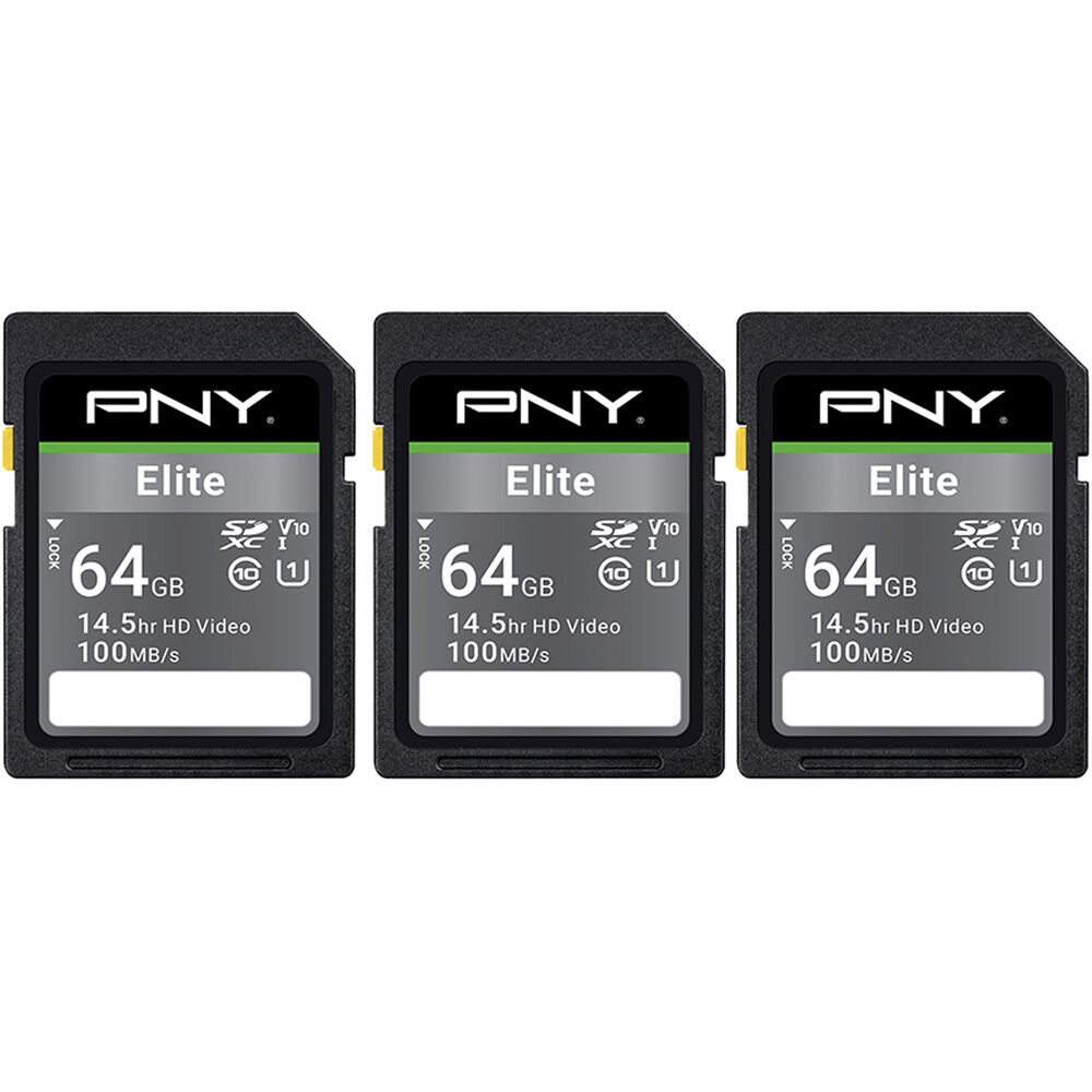 Tarjeta PNY 64GB Elite UHS-I SDXC (3-Pack) - vista frontal