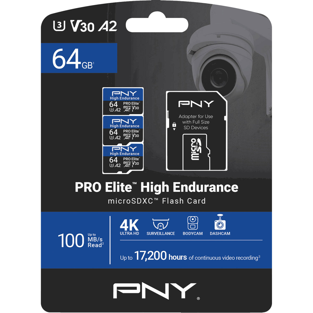 Tarjeta PNY 64GB PRO Elite High Endurance microSDXC con SD Adapter () - vista lateral